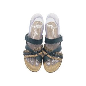 Patrizia by Spring Step Women’s Shoes 7 Blue Tan Slip On Wedge Braided Strap